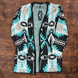Crazy Train Turquoise and Black Knit Cardigan